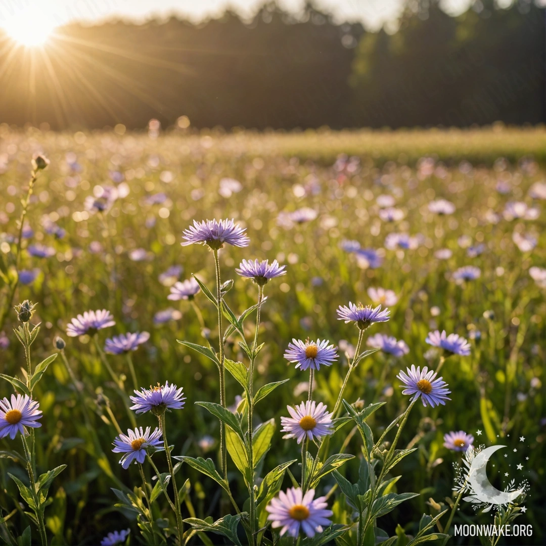 Serene Field of Flowers with Sunlight Close-up of colorful flowers in a peaceful field with soft bokeh and sunlight filtering through