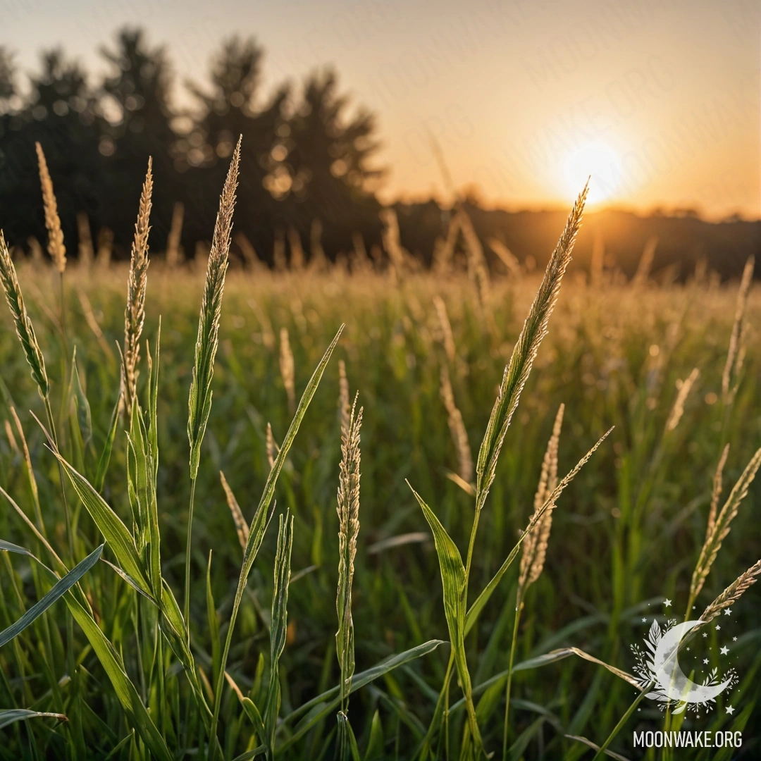 Bokeh Sunset Over a Peaceful Field of Grass Close-up of grass in a peaceful field with a bokeh sunset in the background.