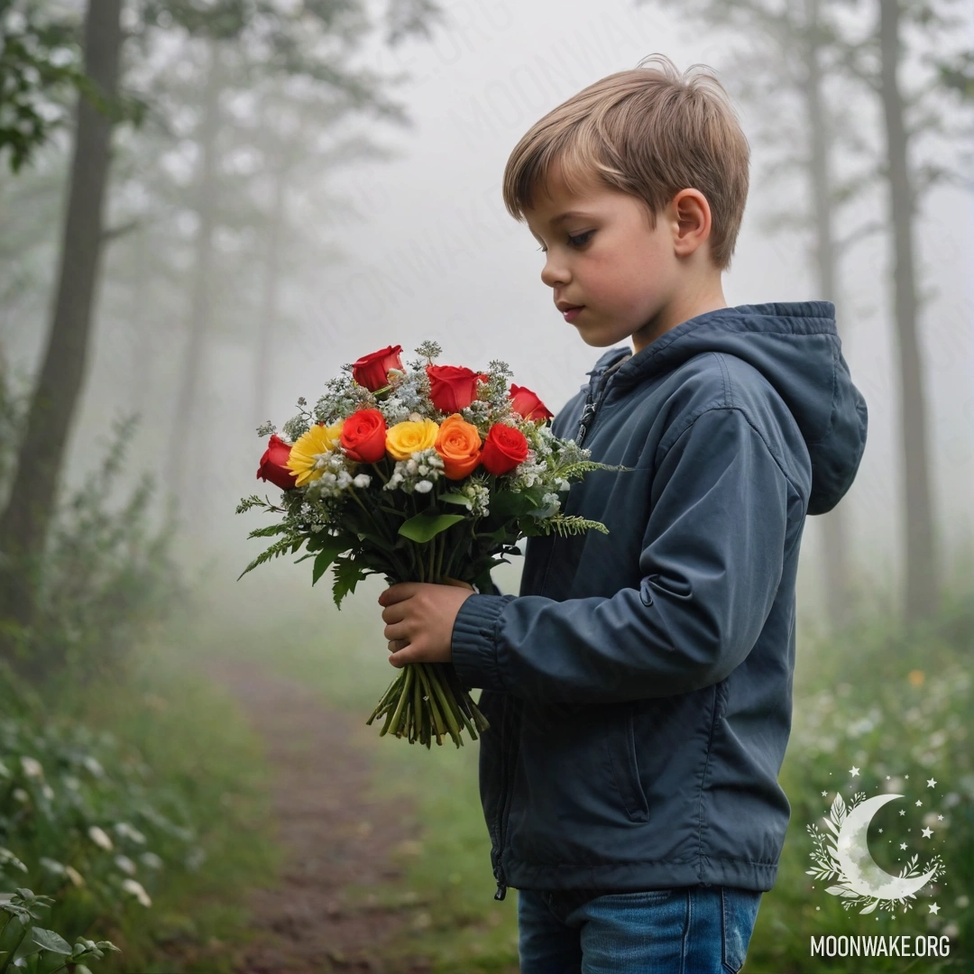 A shabby wooden table with a jar of flowers and a light garland bokeh in the background.