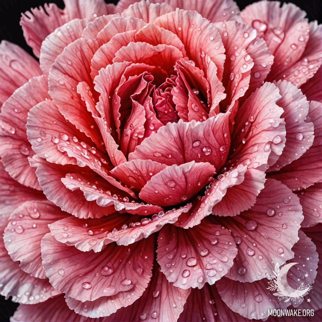 Peaceful Fuchsia Carnation with Dewdrops A serene fuchsia carnation adorned with dew drops and rhinestones.