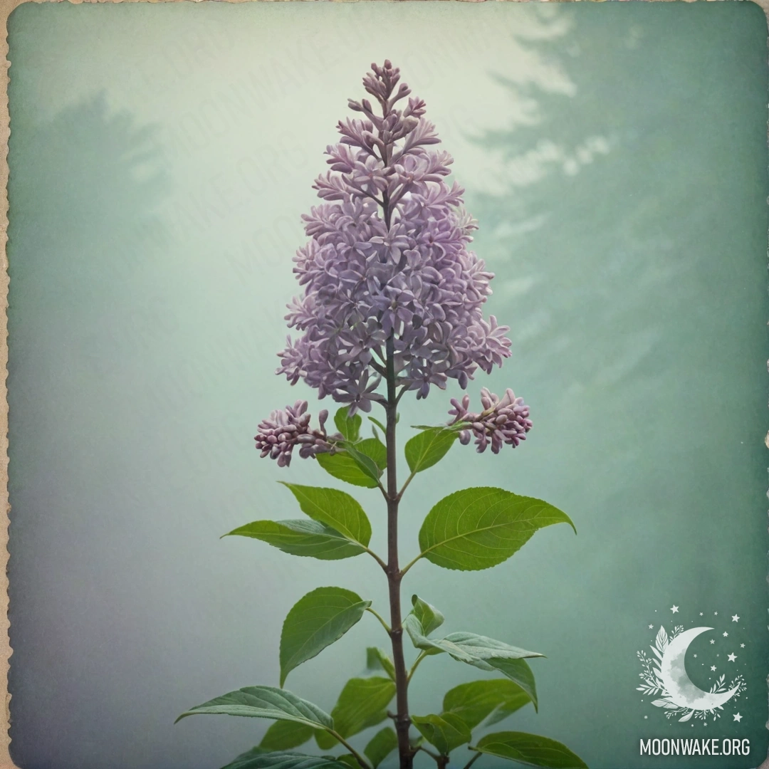 A serene lilac flower surrounded by a fog of greenish-blue hues.