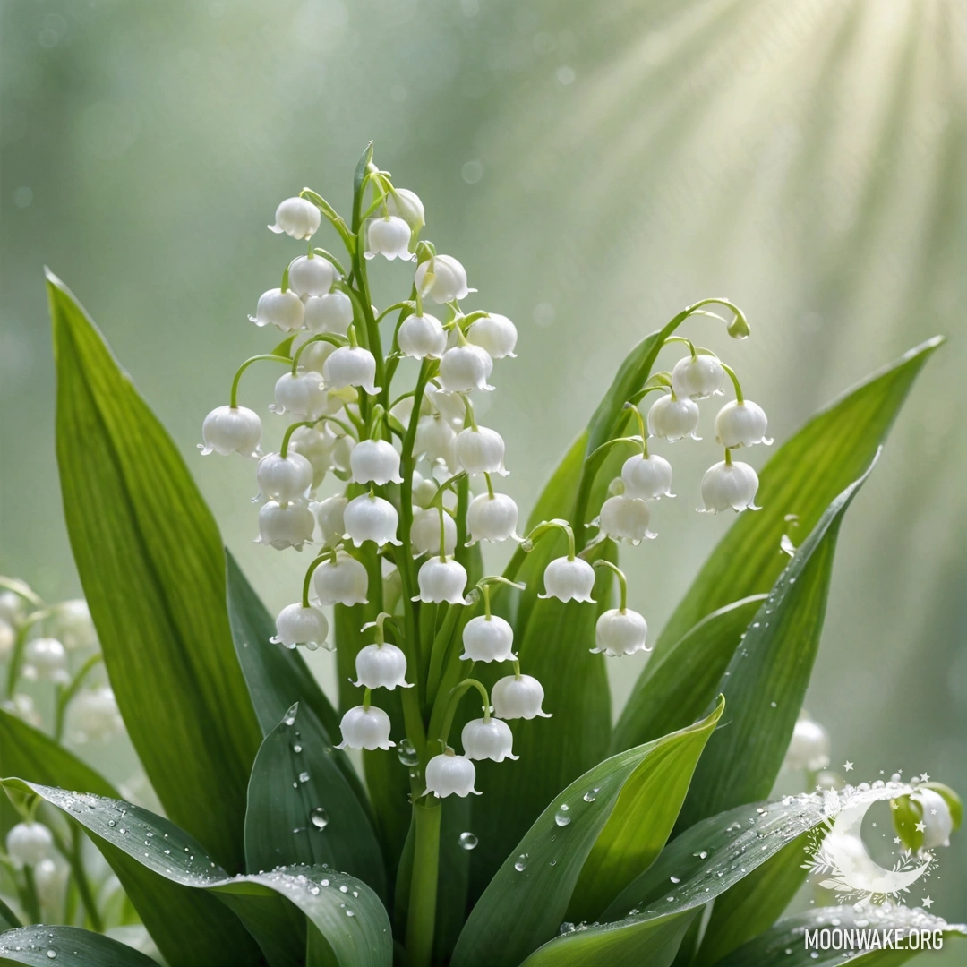 Peaceful Lily of the Valley Bouquet in Fog A bouquet of lily of the valley enveloped in fog with sunlight pouring down.