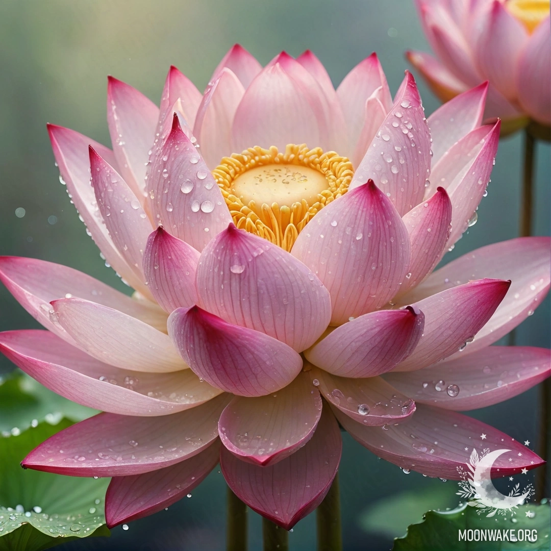 A bouquet of fuchsia colored lotus flowers with dew drops.