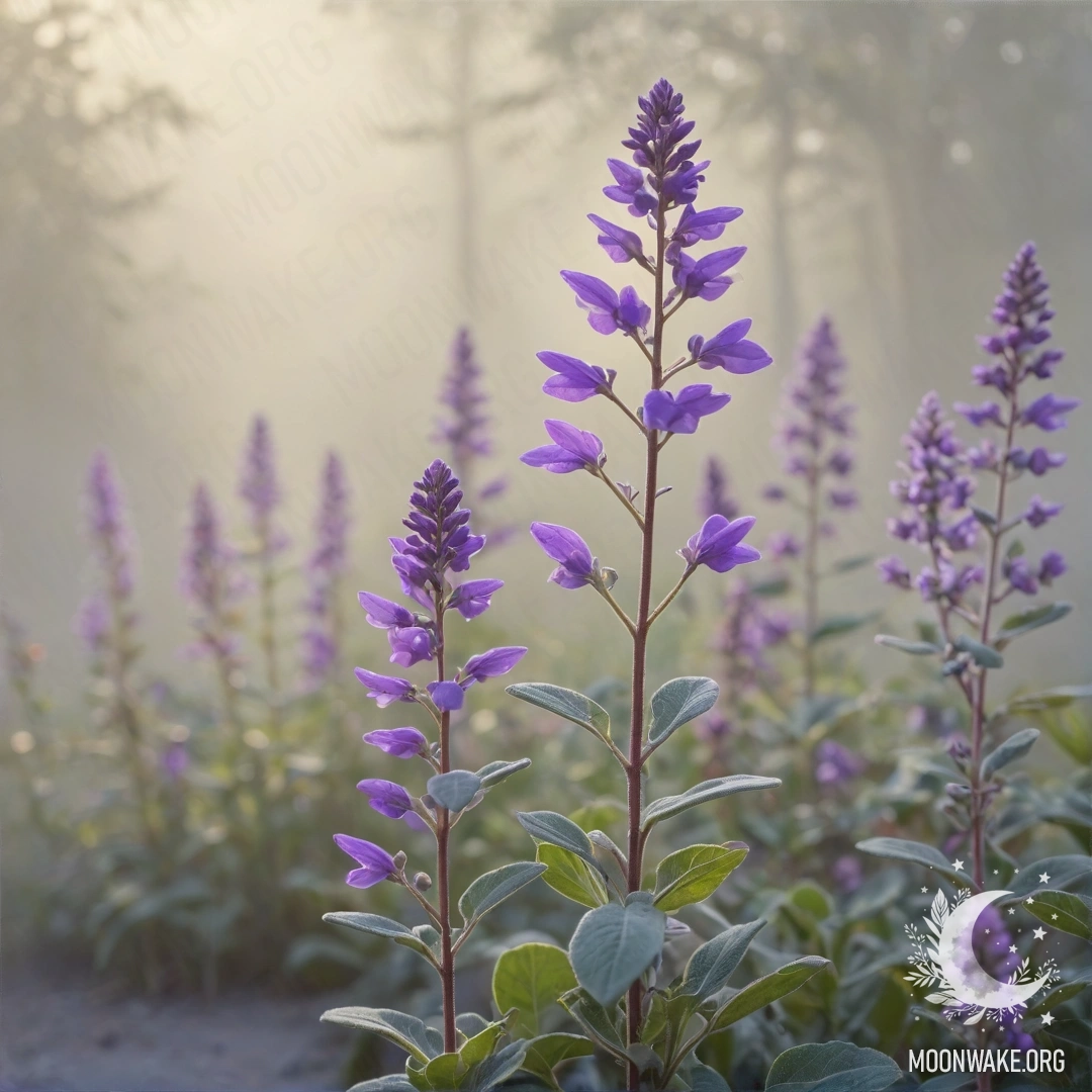 Peaceful Lunaria in Fog A basket filled with golden lunaria blooms, enveloped in night fog.