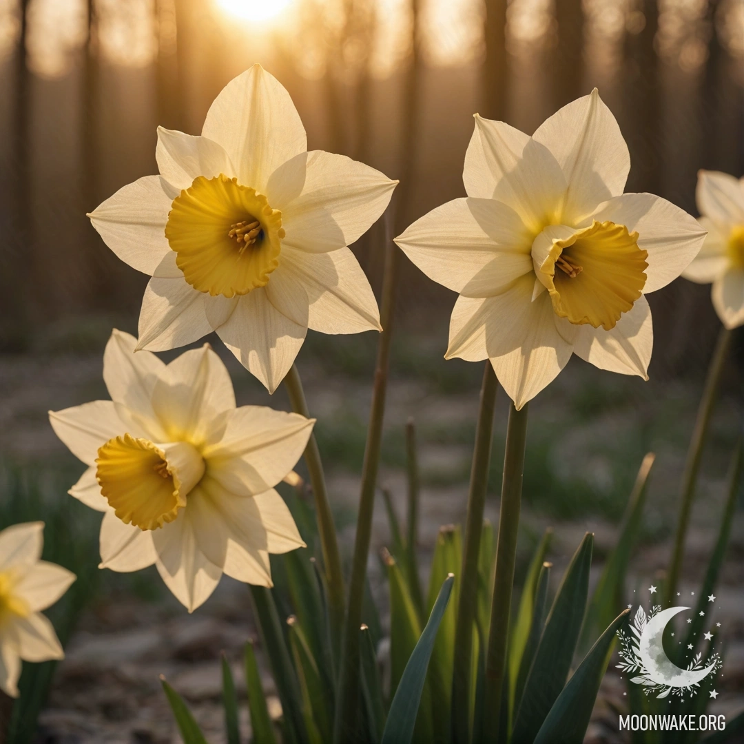 A serene narcissus flower bathed in the warm light of sunset.