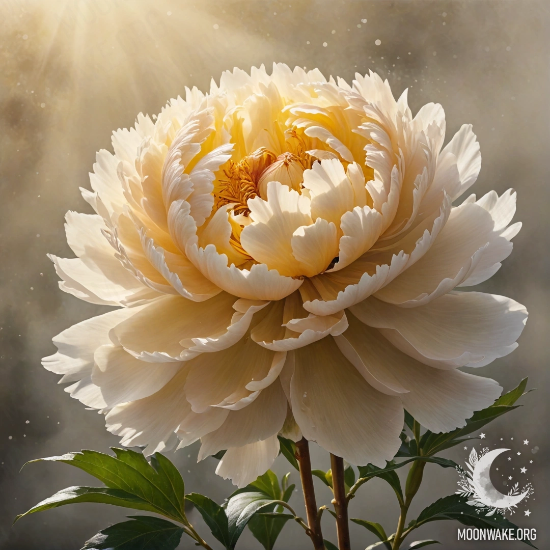 A delicate peony bouquet drenched in mist and soft sunlight.