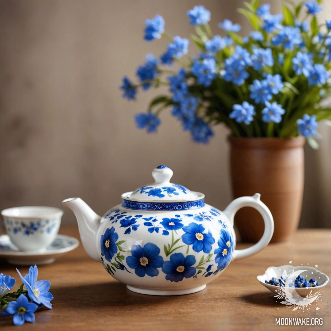 A weathered wooden window sill adorned with a decorative teapot and daisies illuminated by sunlight.