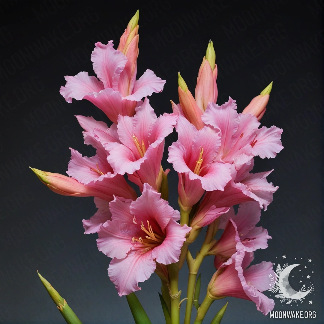 Pink Gladiolus Bouquet at Night A bouquet of pink gladiolus flowers against a night backdrop.