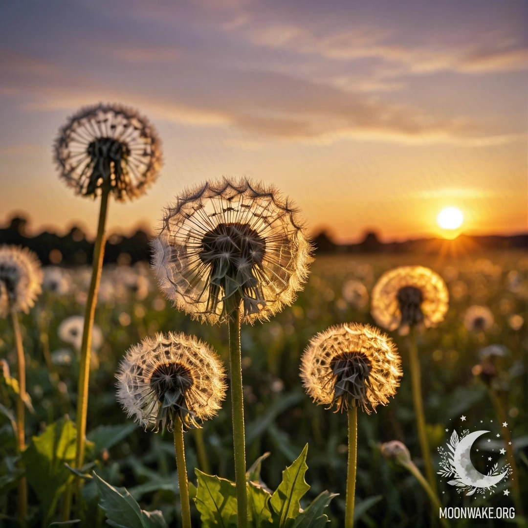 Dandelions in Bokeh Sunset Close-up of dandelions with a blurred sunset background