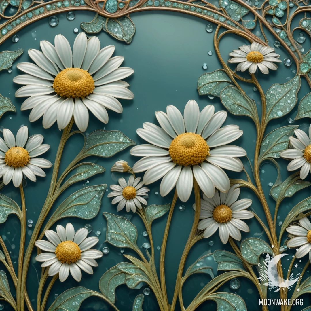 Romantic Aquamarine Chamomile with Sequins A delicate aquamarine chamomile adorned with shimmering sequins.