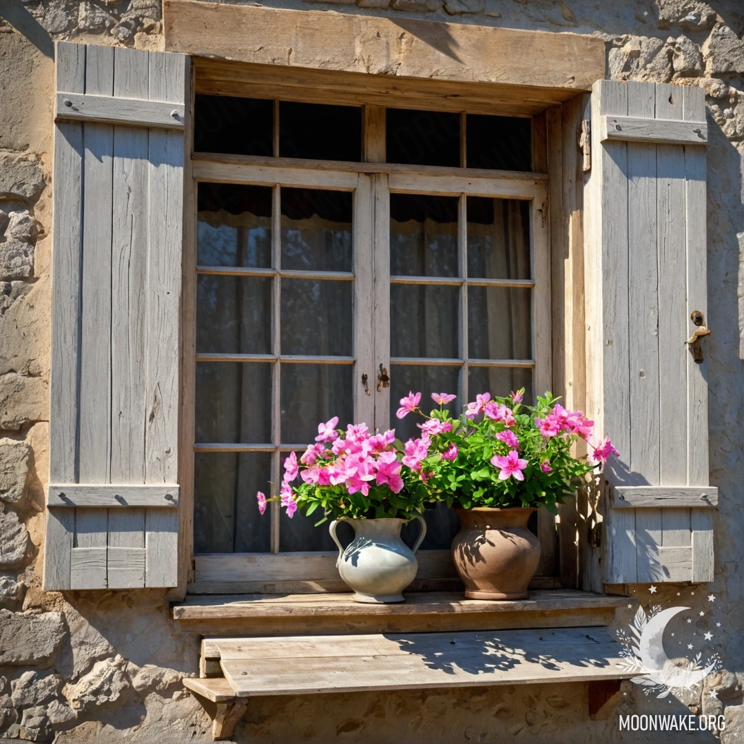 A cozy chair draped with a blanket, adorned with a bouquet of flowers on a shabby wall background.