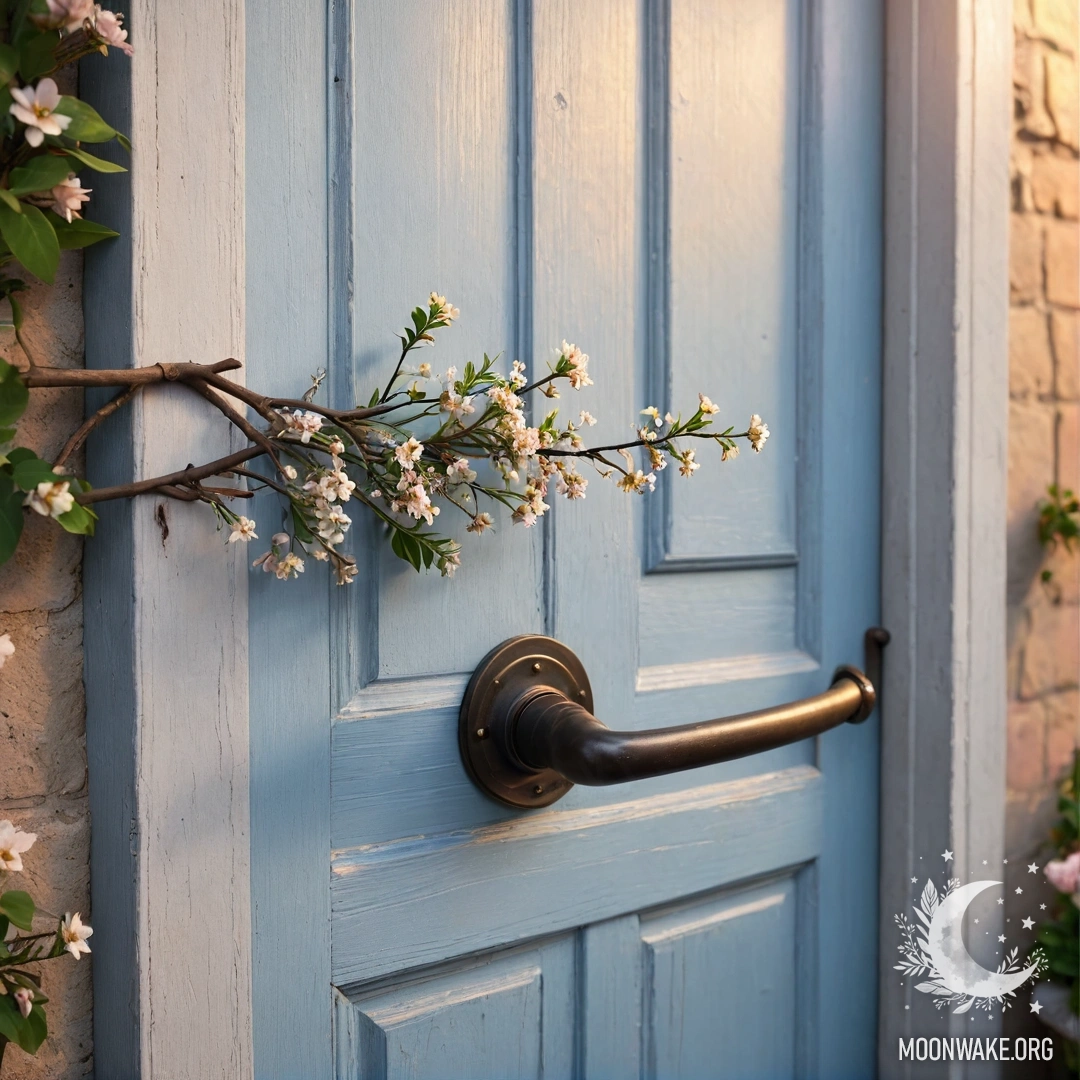 A shabby wooden table adorned with a jar of flowers, with a soft light bokeh created by a garland in the rain.