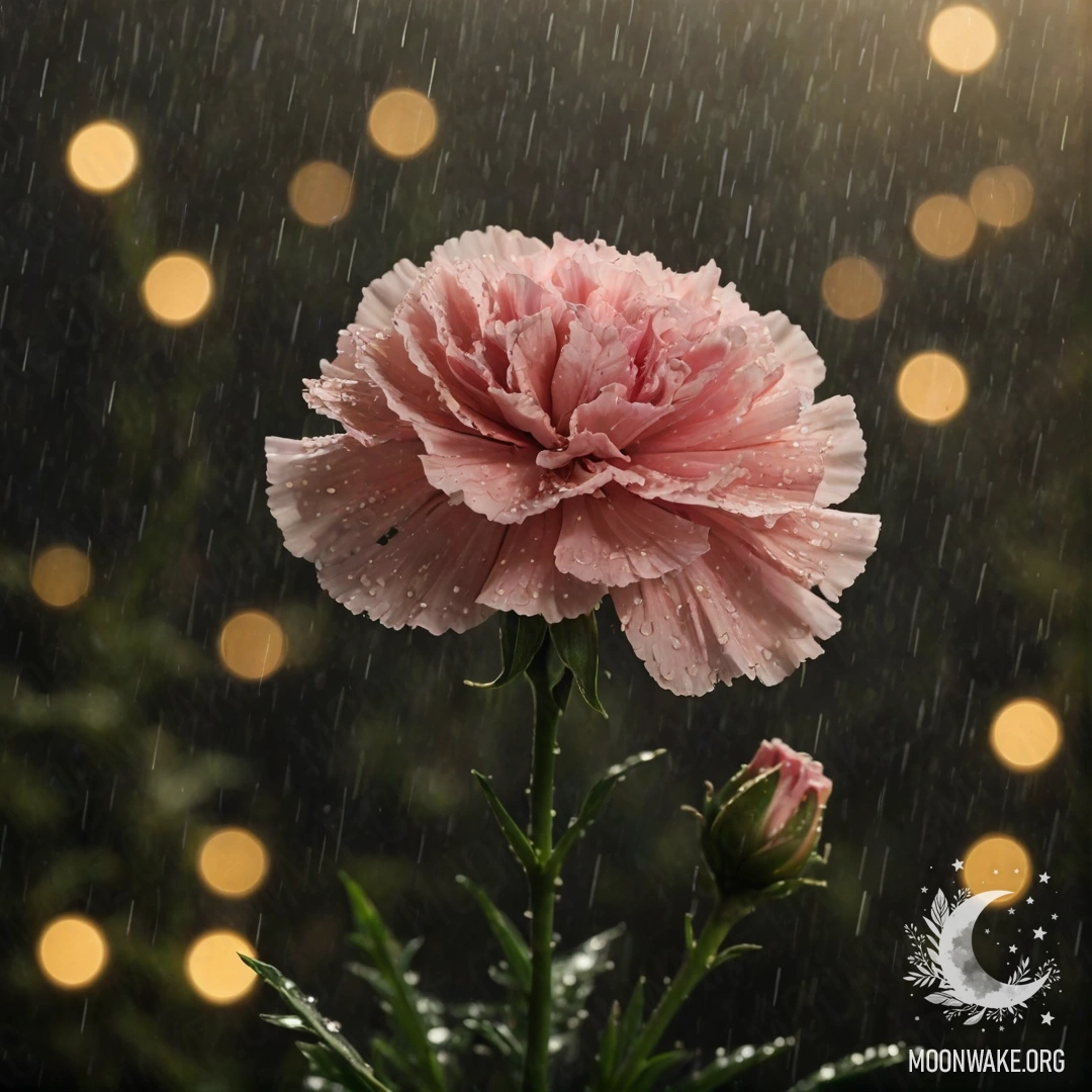 Romantic Carnation in Mist A romantic carnation surrounded by mist and rain at night.