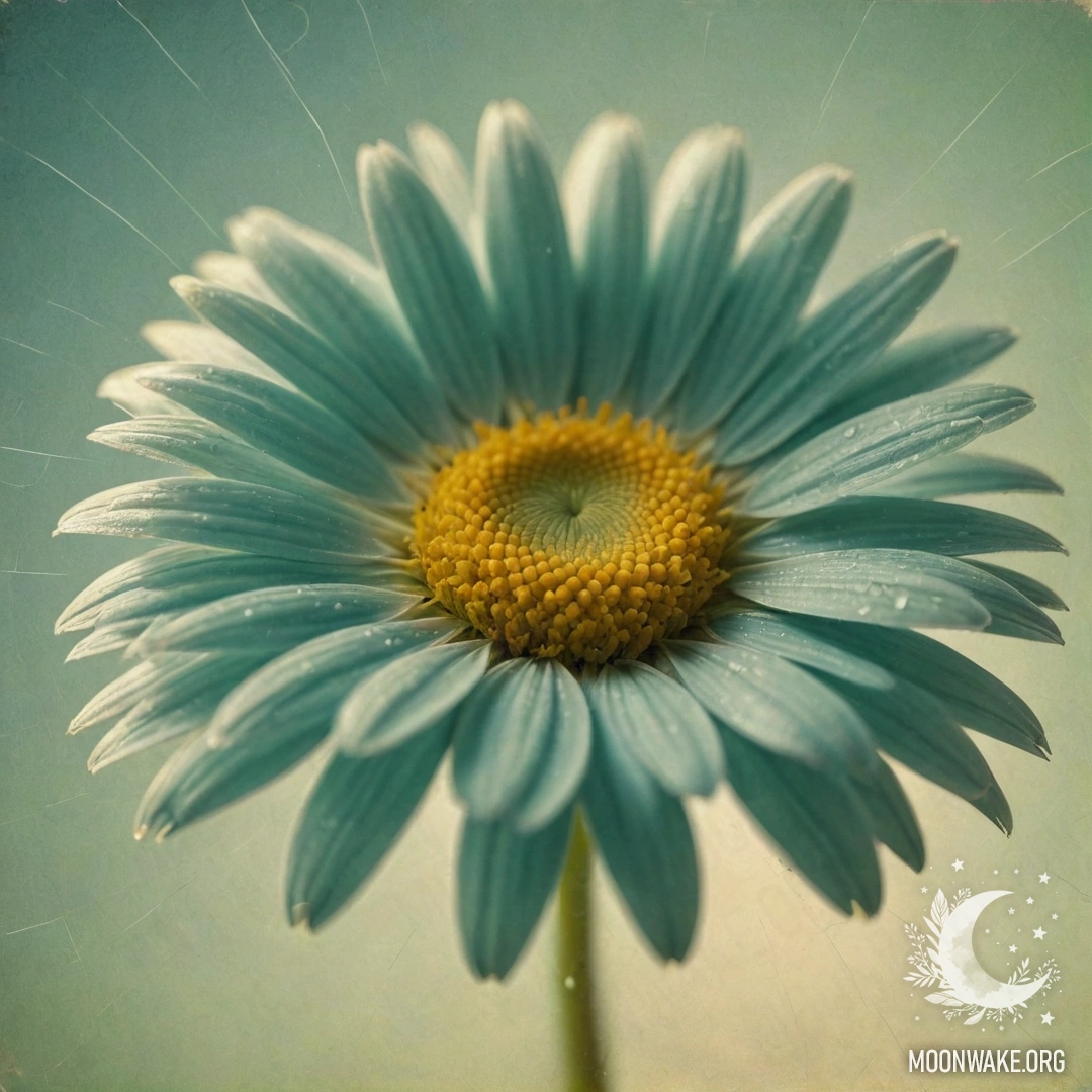 A romantic daisy adorned with a delicate web, illuminated by sunny rays.