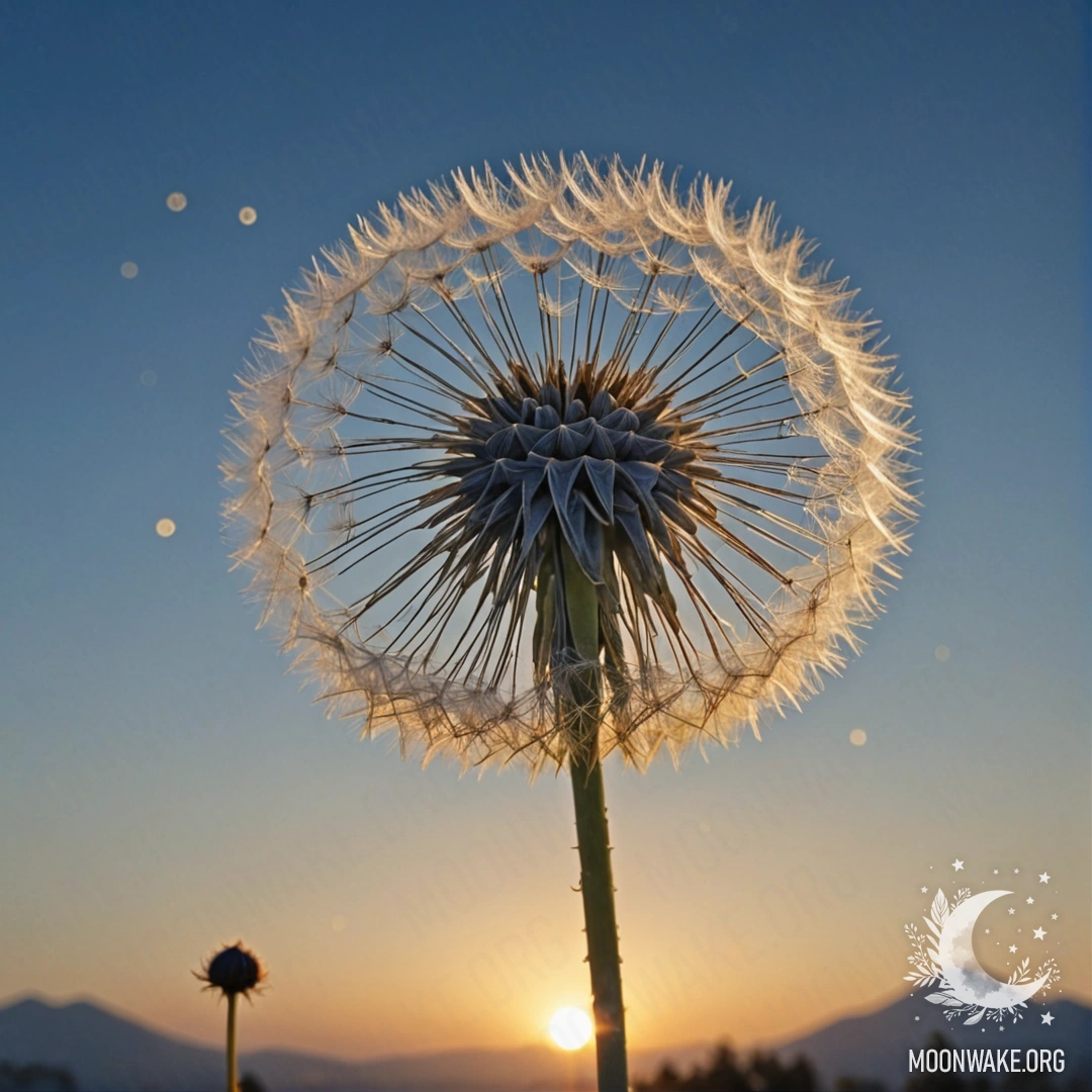 Romantic Dandelion in Blue Fog A blue romantic dandelion in a foggy atmosphere at sunset.