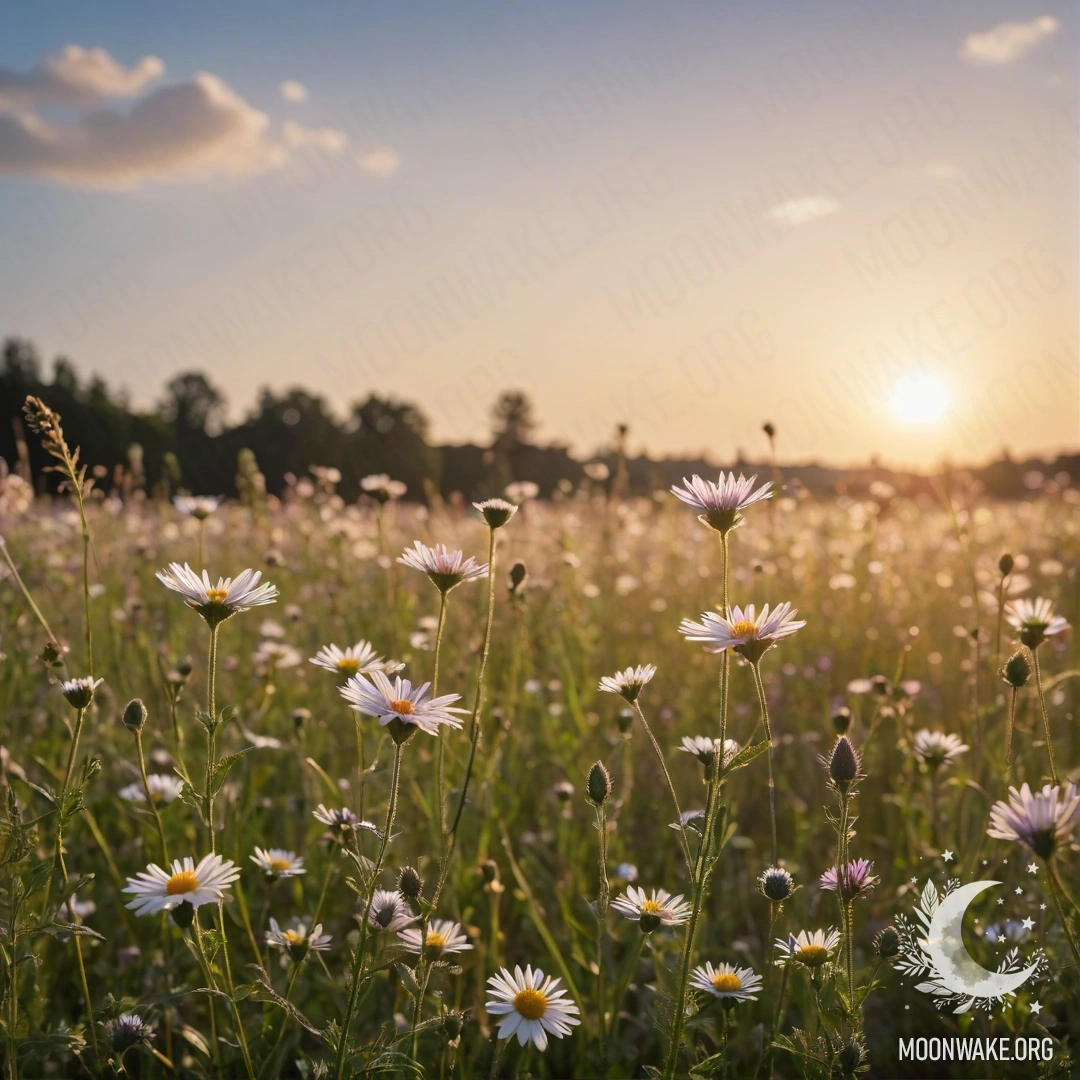 Romantic Field Flowers Under a Bokeh Sky A close-up view of vibrant field flowers against a blurred sky.