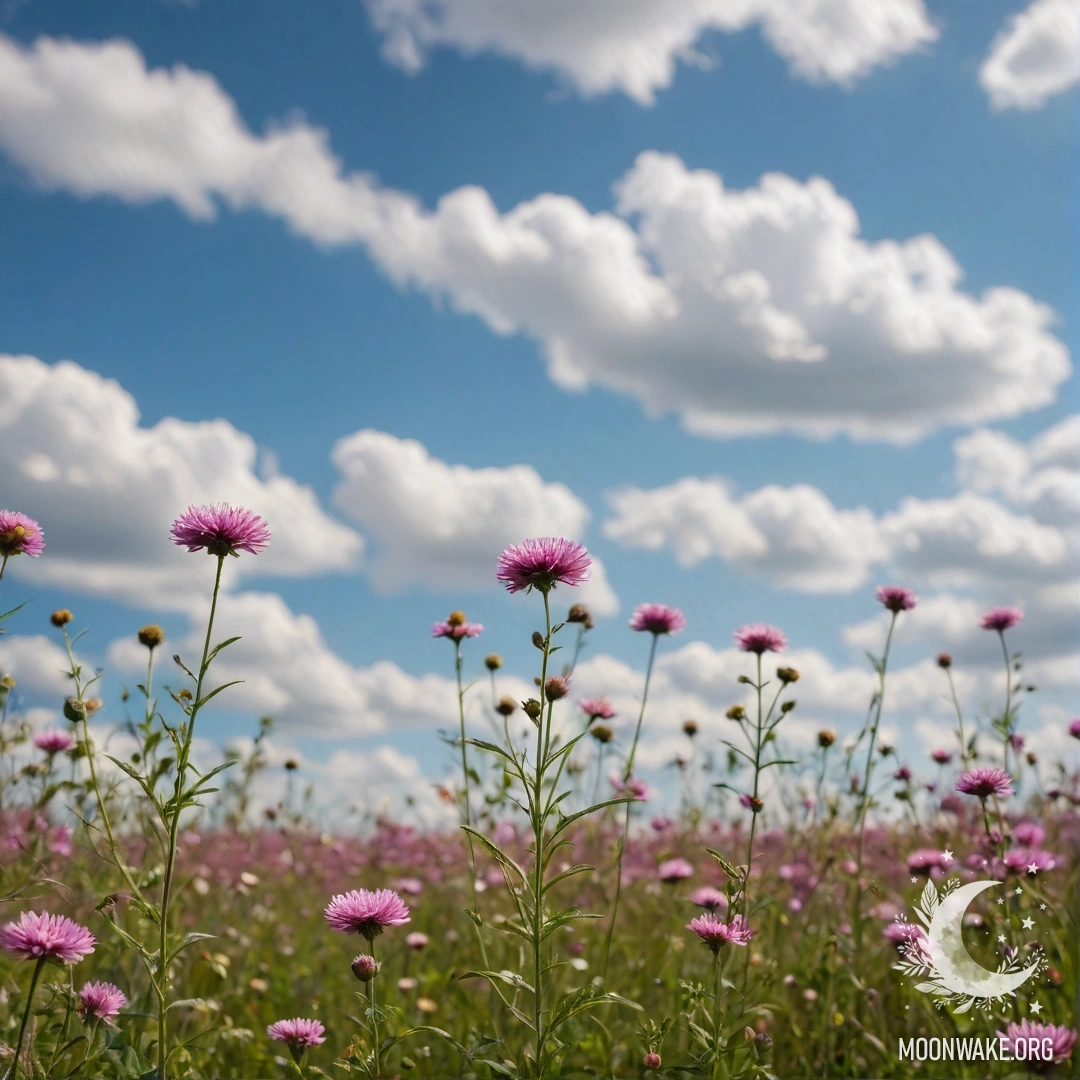Romantic Field Flowers in Sunlight A close-up of colorful flowers in a field against a dreamy bokeh sky.