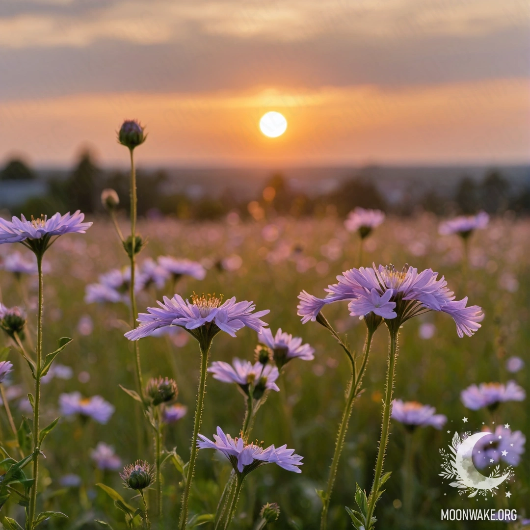 Romantic Field Flowers at Sunset Close-up of romantic field flowers silhouetted against a bokeh sky at sunset.