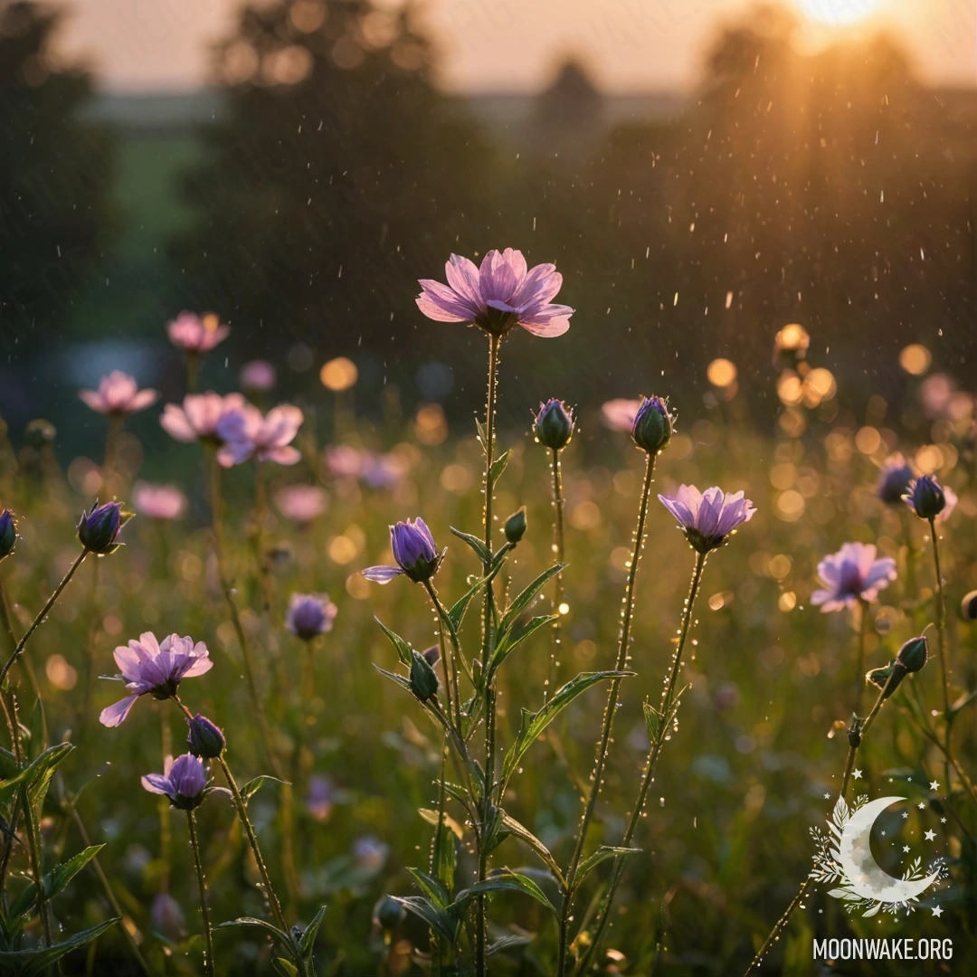 Close-up of romantic field flowers with blurred sunset background