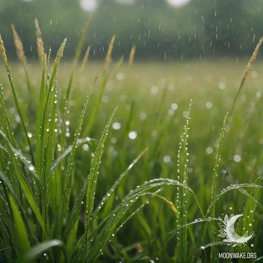 Romantic Rainy Field of Flowers A close-up of grass and bokeh flowers in a rainy field.