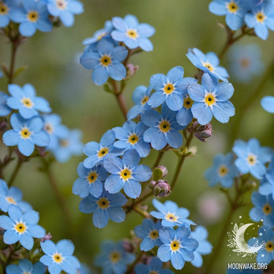 A delicate pattern of pastel-colored forget-me-not flowers.