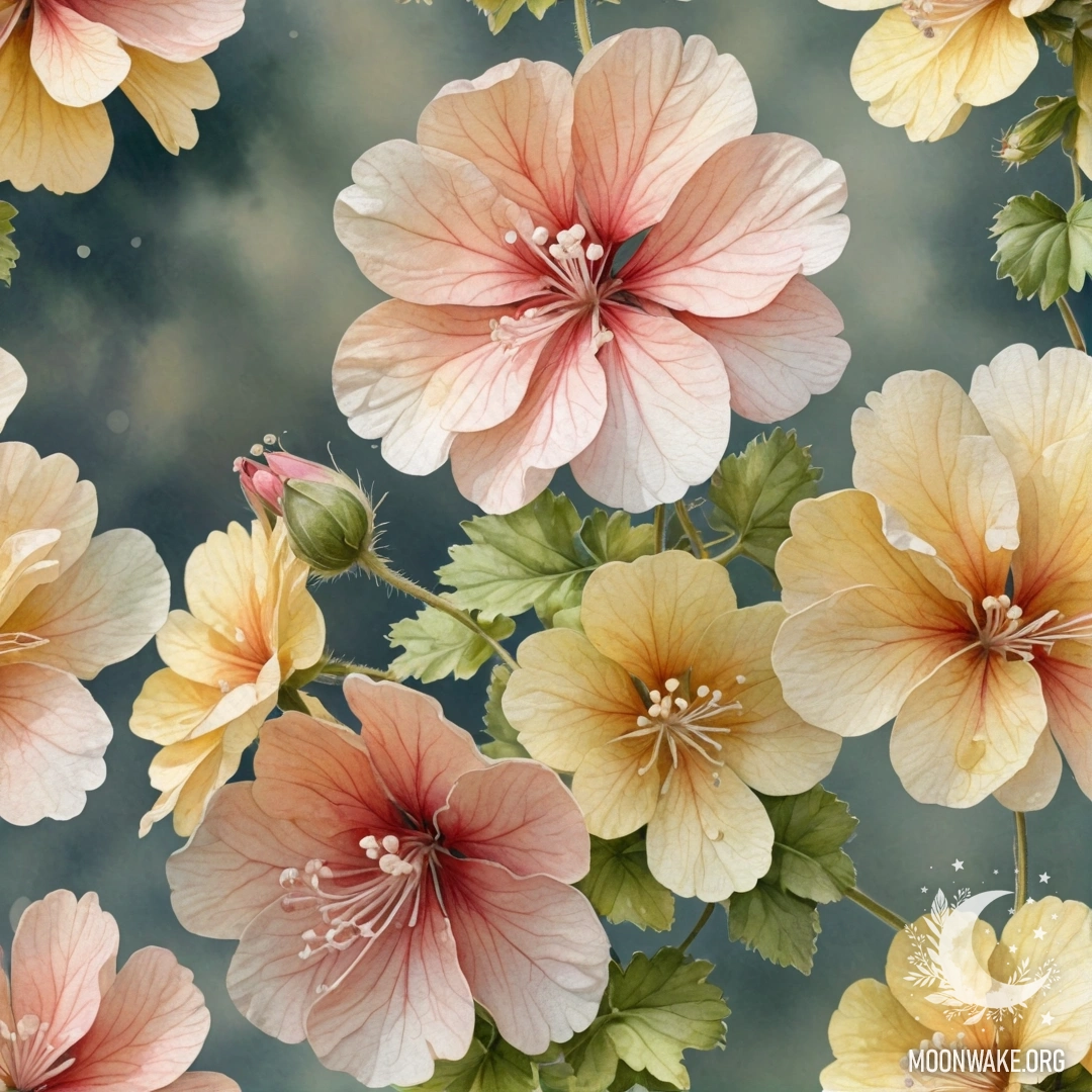 A watercolor painting of a cream yellow geranium adorned with rhinestones.