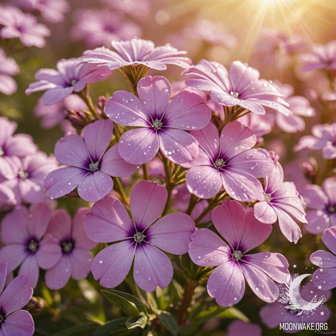 A romantic golden phlox adorned with shimmering rhinestones under sunny rays.