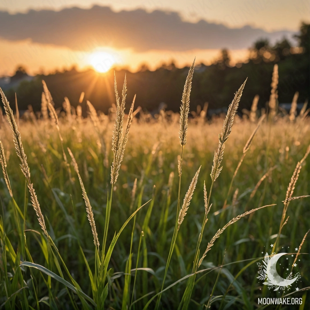 Close-up of Romantic Grass at Sunset A close-up image of delicate grass against a blurred sunset background.