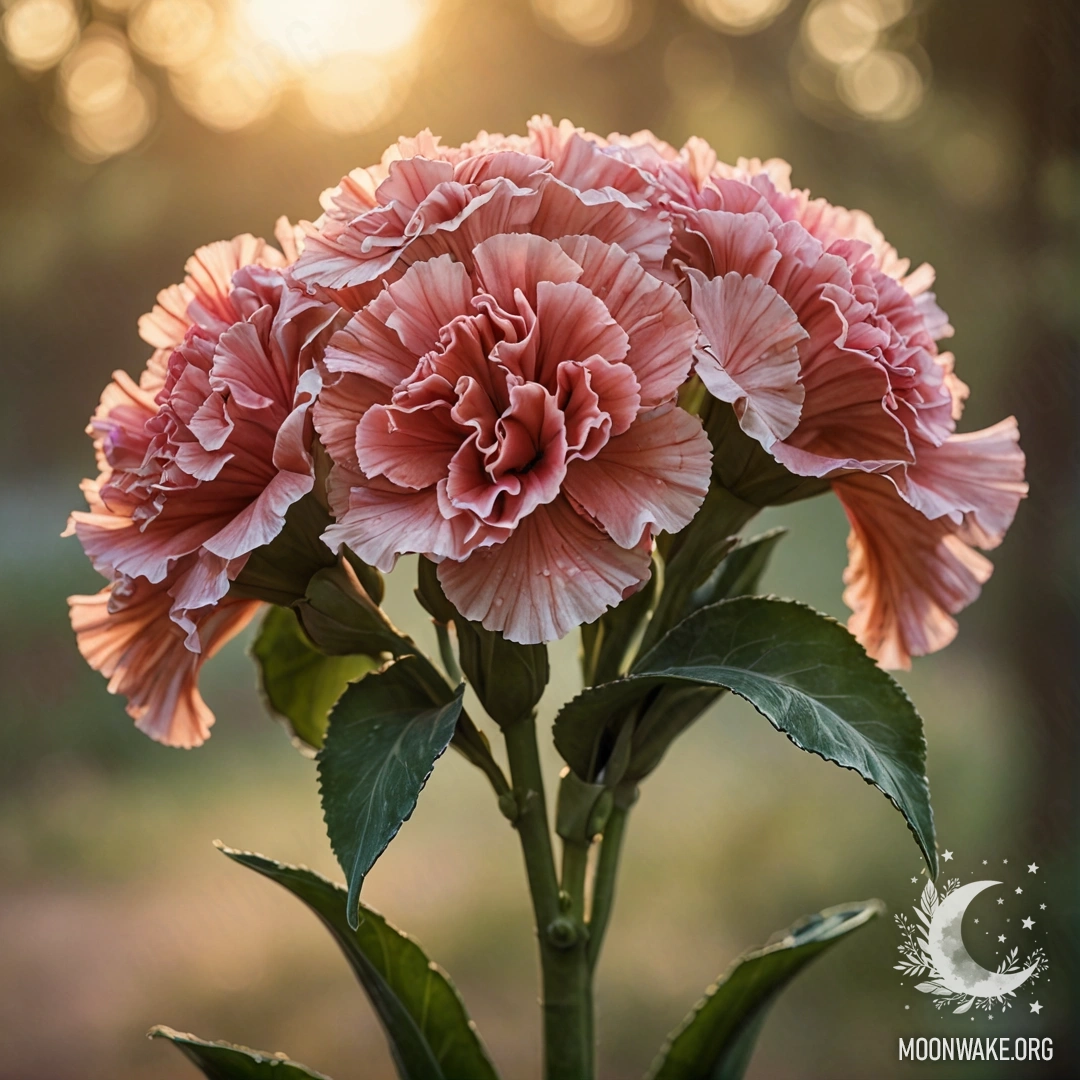 Romantic Green Carnation Bouquet at Sunset A bouquet of green carnations against a sunset backdrop.