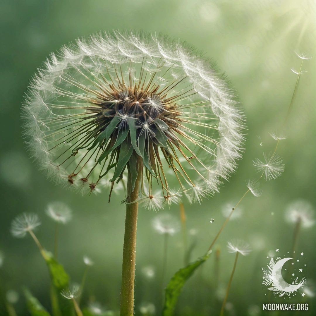 Romantic Green Dandelion Bouquet in Mist A bouquet of green dandelions enveloped in soft mist.