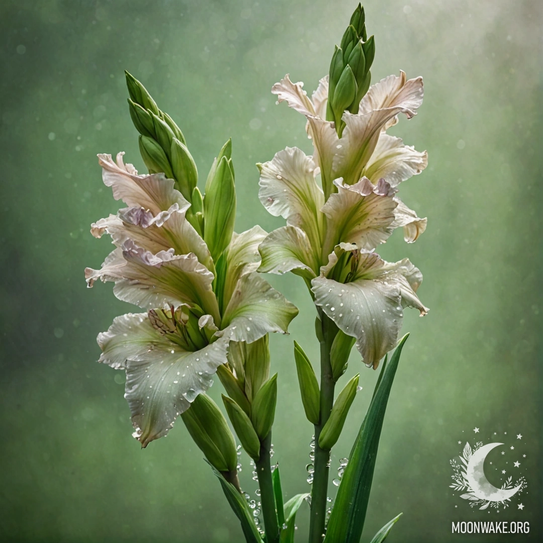 Romantic Green Gladiolus in Mist A green gladiolus surrounded by mist with sparkling sequins.