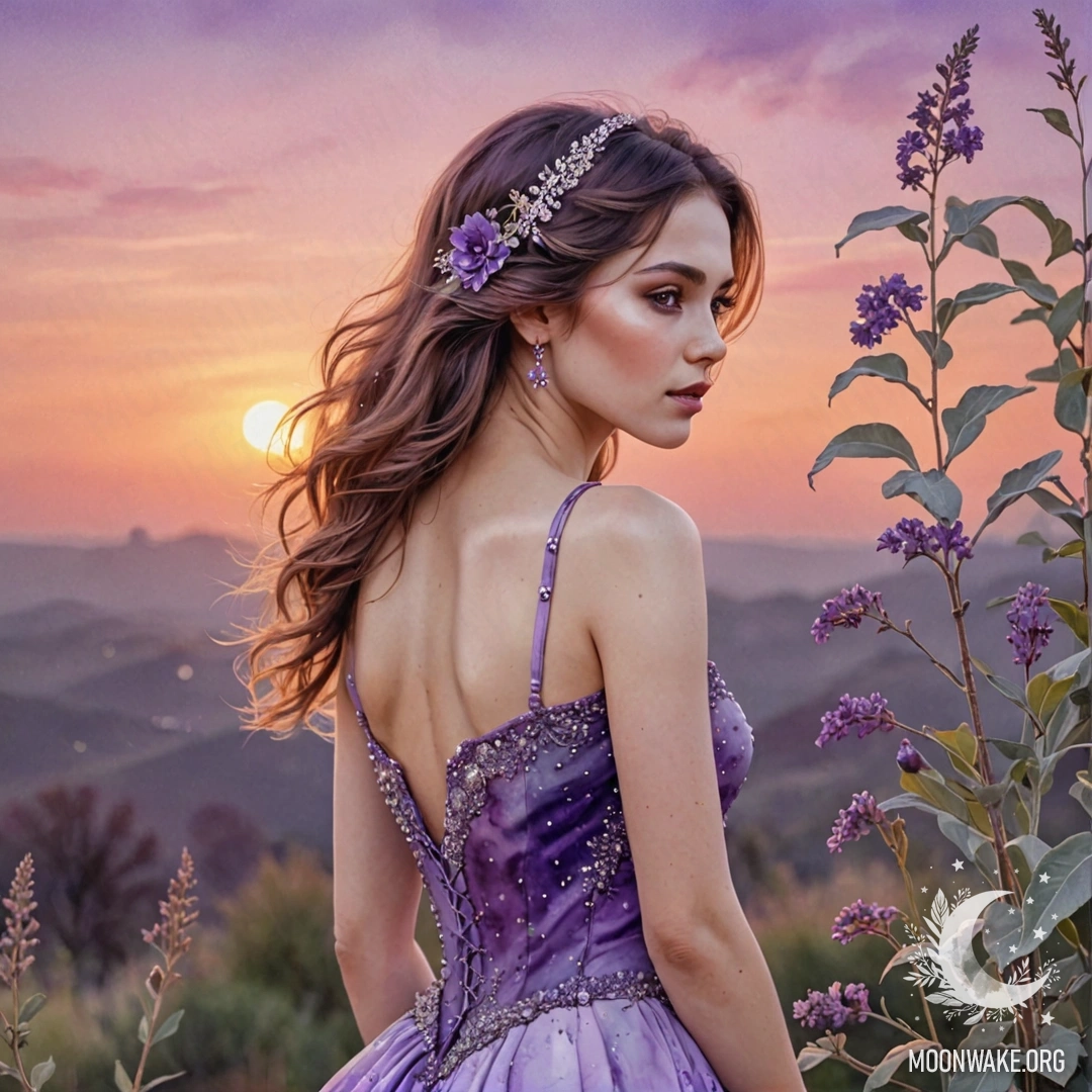 Romantic Heather with Dew Drops A serene digital painting of sage-colored heather adorned with dew drops.