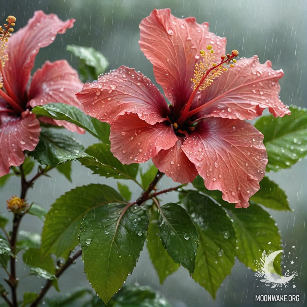 Romantic Hibiscus in Rain A lime-colored hibiscus flower surrounded by mist and rain, adorned with sequins.