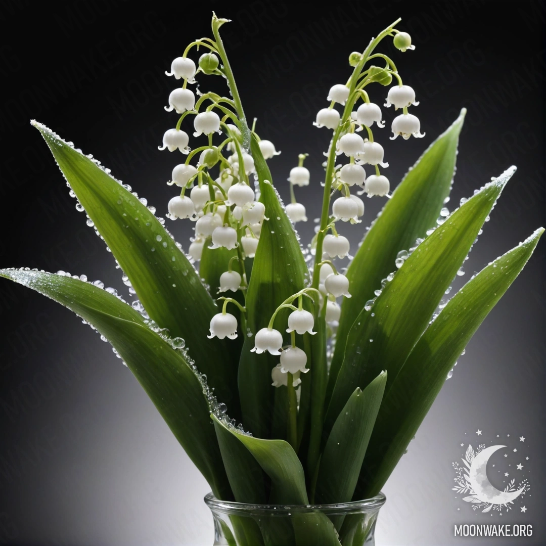 Romantic Lily of the Valley in Frosty Night A romantic lily of the valley in a frost-covered vase at night.