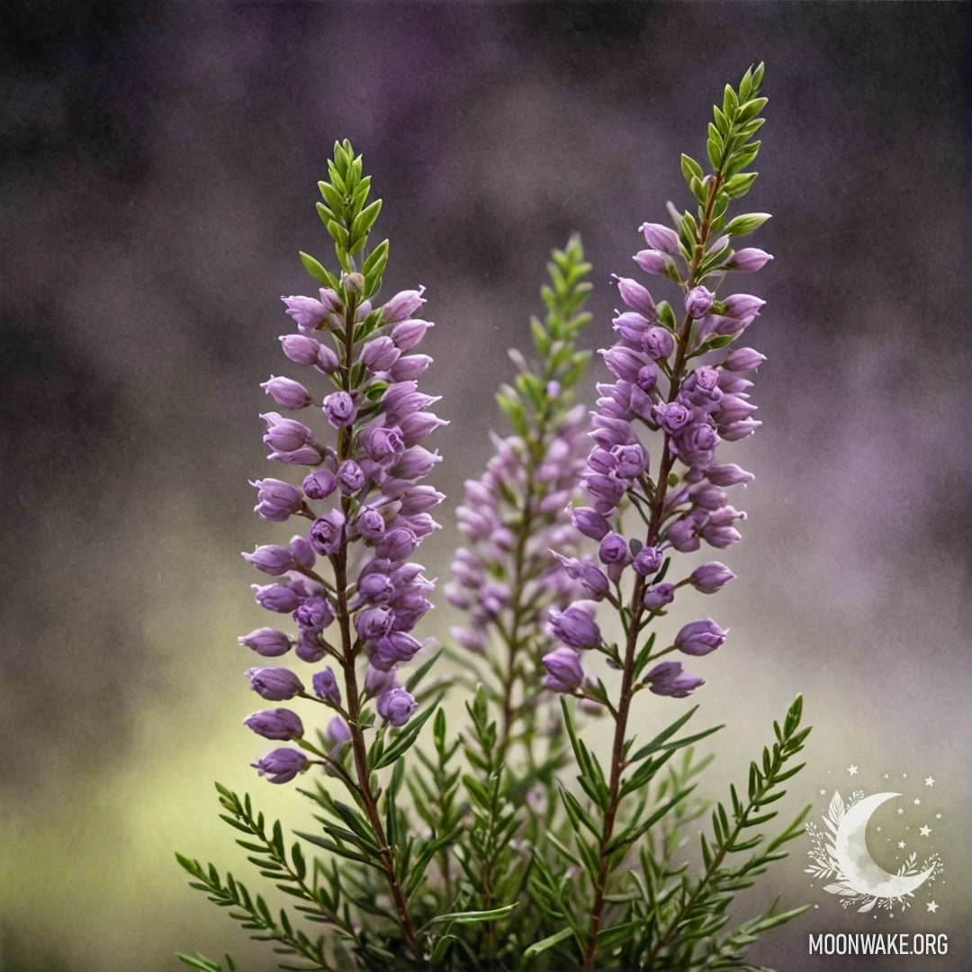 A bouquet of lime-colored heather surrounded by mist at night.