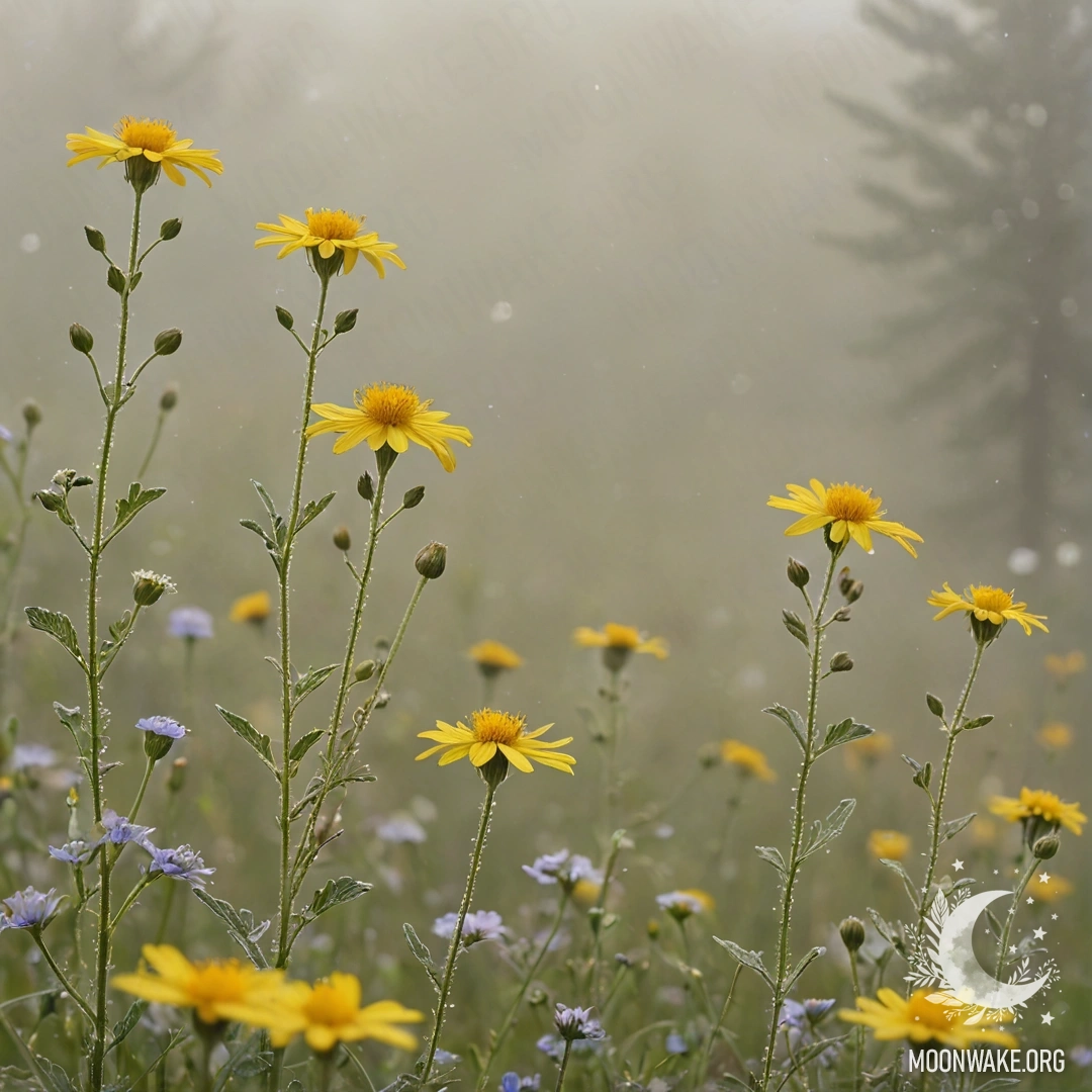 A basket containing greenish-blue lobelia flowers surrounded by mist.