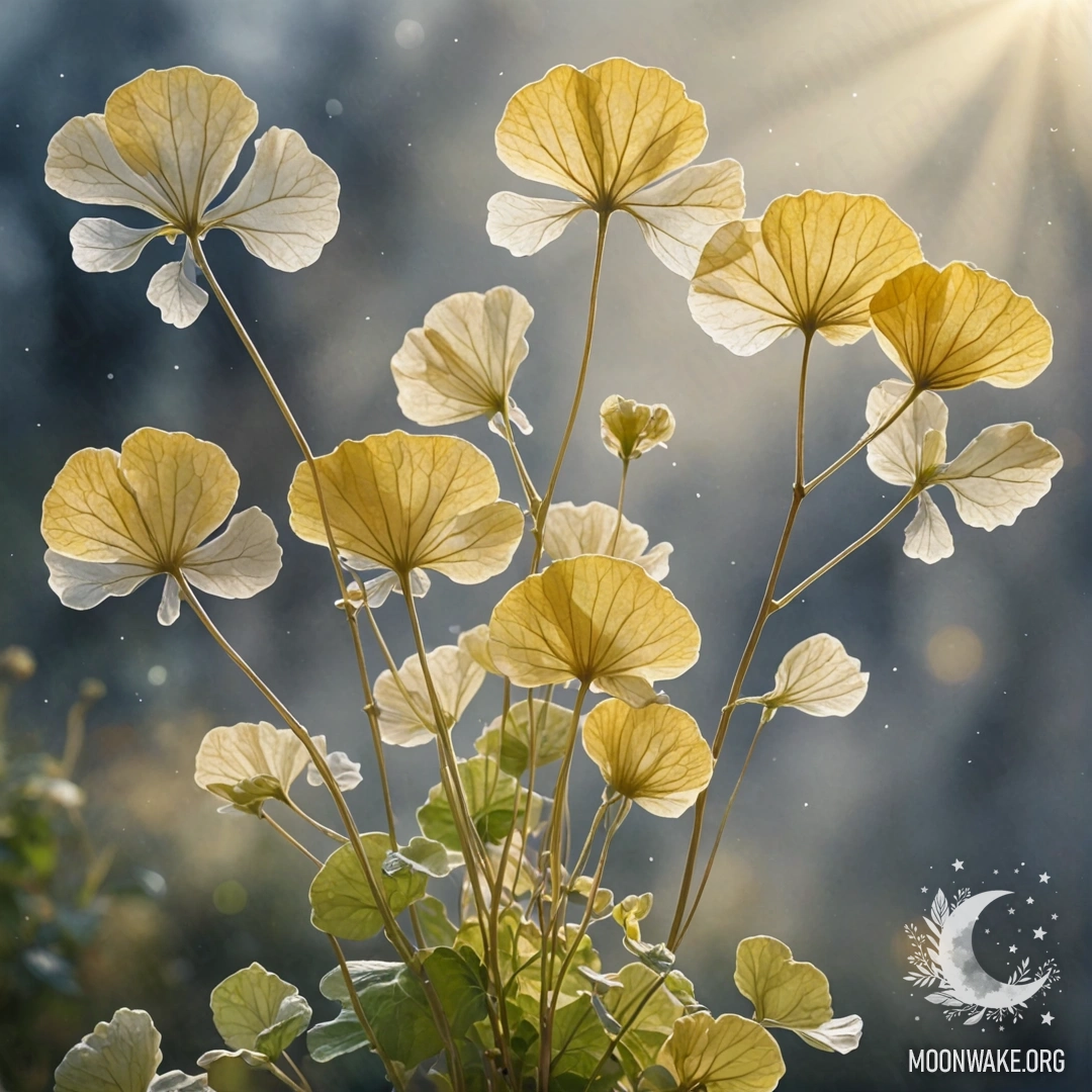 Romantic Lunaria Bouquet in Fog A bouquet of cream yellow lunaria in fog, illuminated by sunlight.