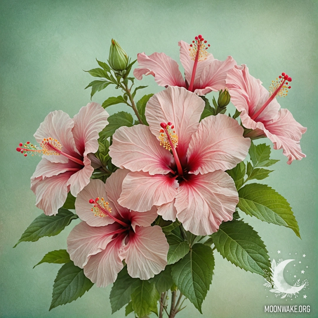 A bouquet of mint-colored hibiscus flowers surrounded by mist.