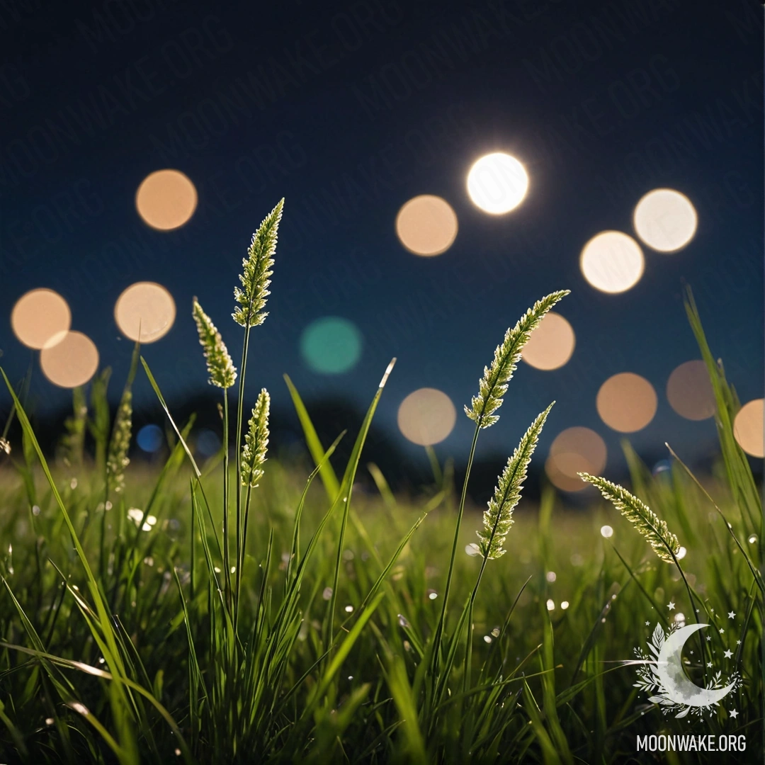 Romantic Night Grass Field Close-up of grass in a romantic field illuminated by a bokeh night sky.