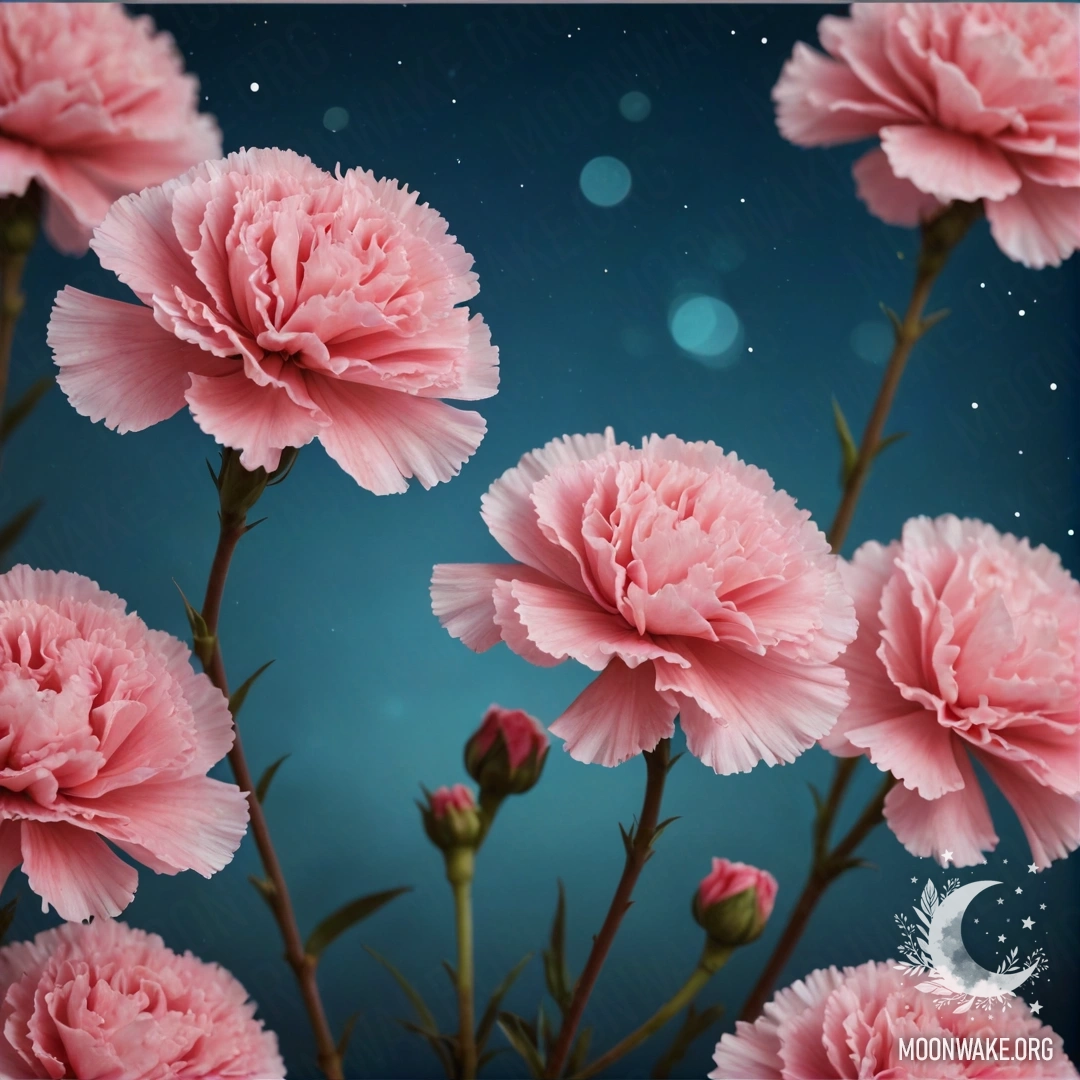 A beautiful depiction of sky blue carnation patterns at night