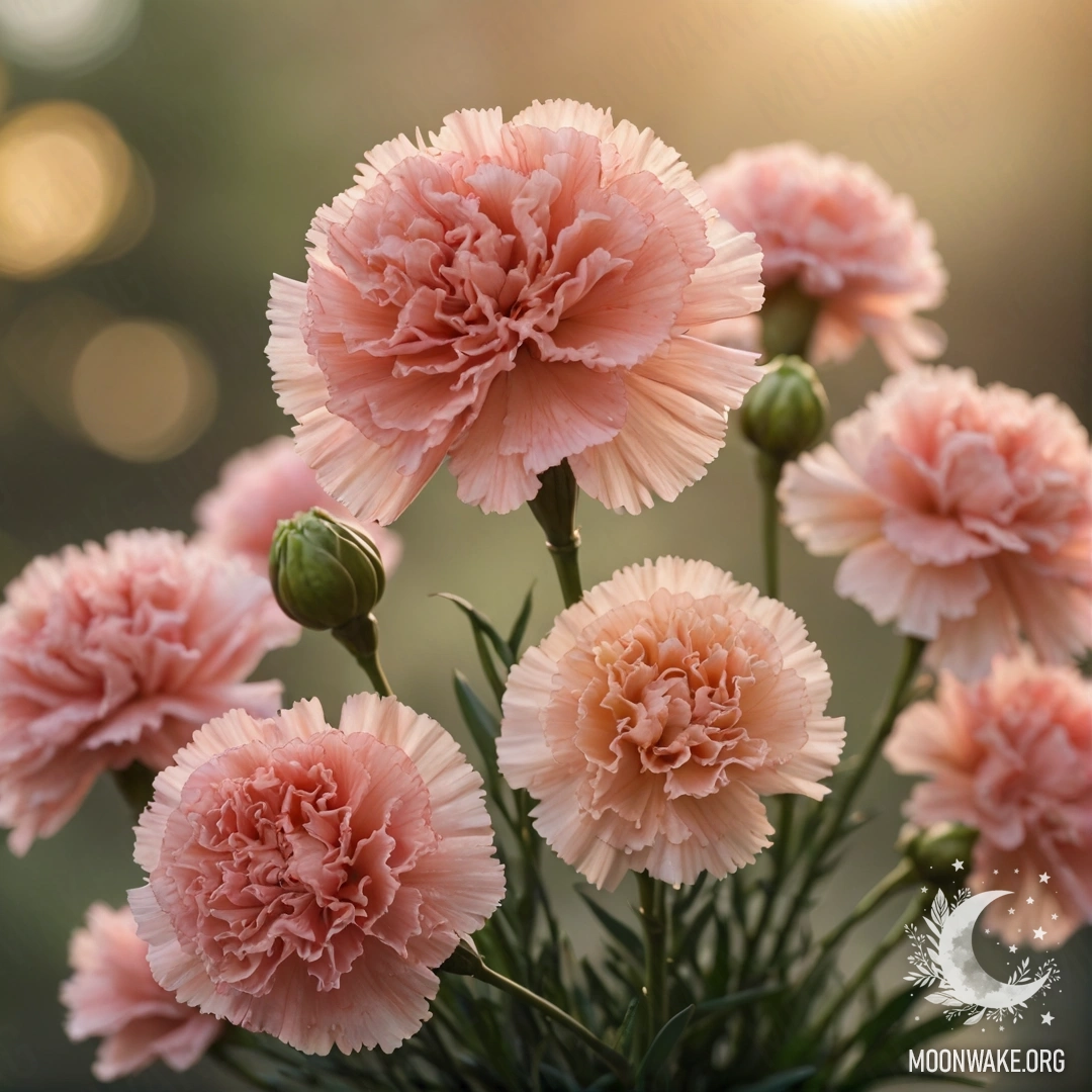 A beautiful bouquet of olive-colored carnations at sunset, reflecting romantic ambiance.