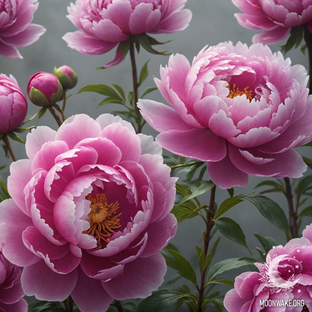 A fuchsia peony surrounded by soft, misty fog, embodying romance.