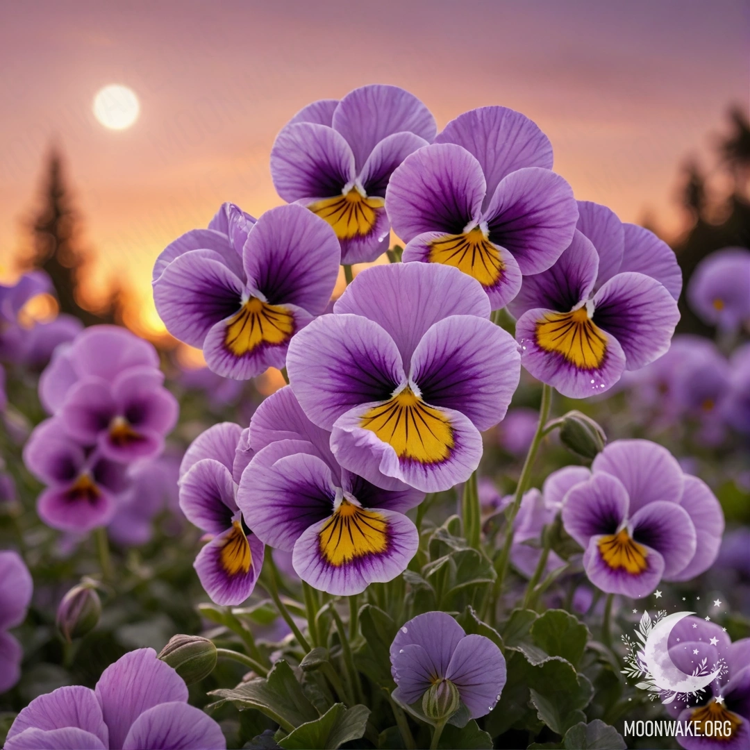 A beautiful painting of pink pansies shimmering at sunset with sequins.