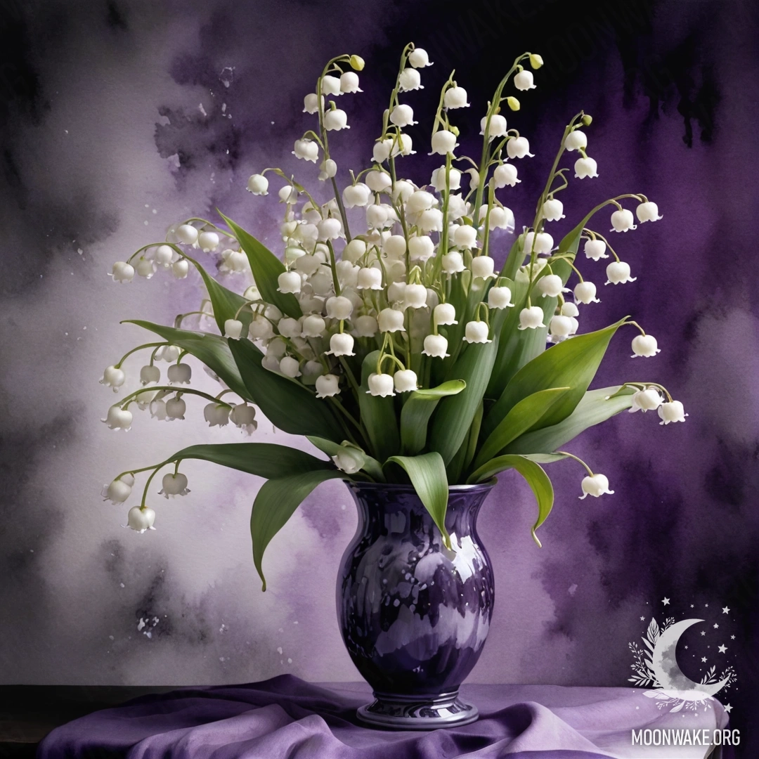 Romantic Purple Lily of the Valley A beautiful arrangement of purple lily of the valley flowers in a vase at night.