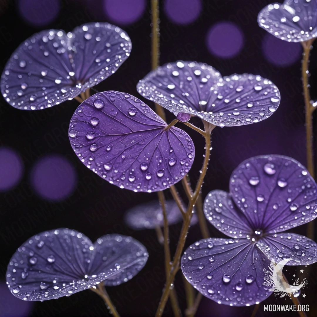 Romantic Purple Lunaria with Dew Drops A beautiful purple lunaria adorned with dew drops and rhinestones at night.