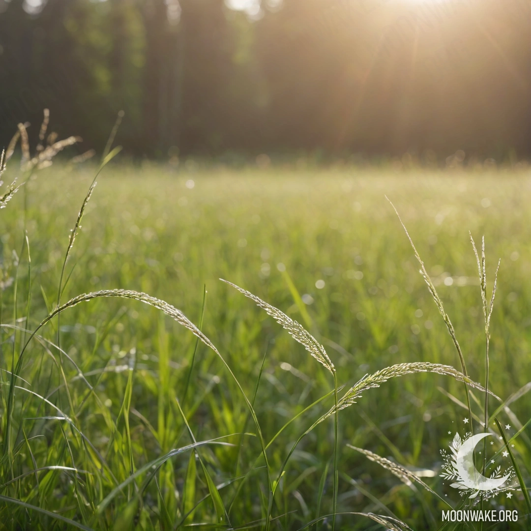 Romantic Sunny Field and Forest Bokeh Close-up of grass in a romantic field with blurred forest background on a sunny day.