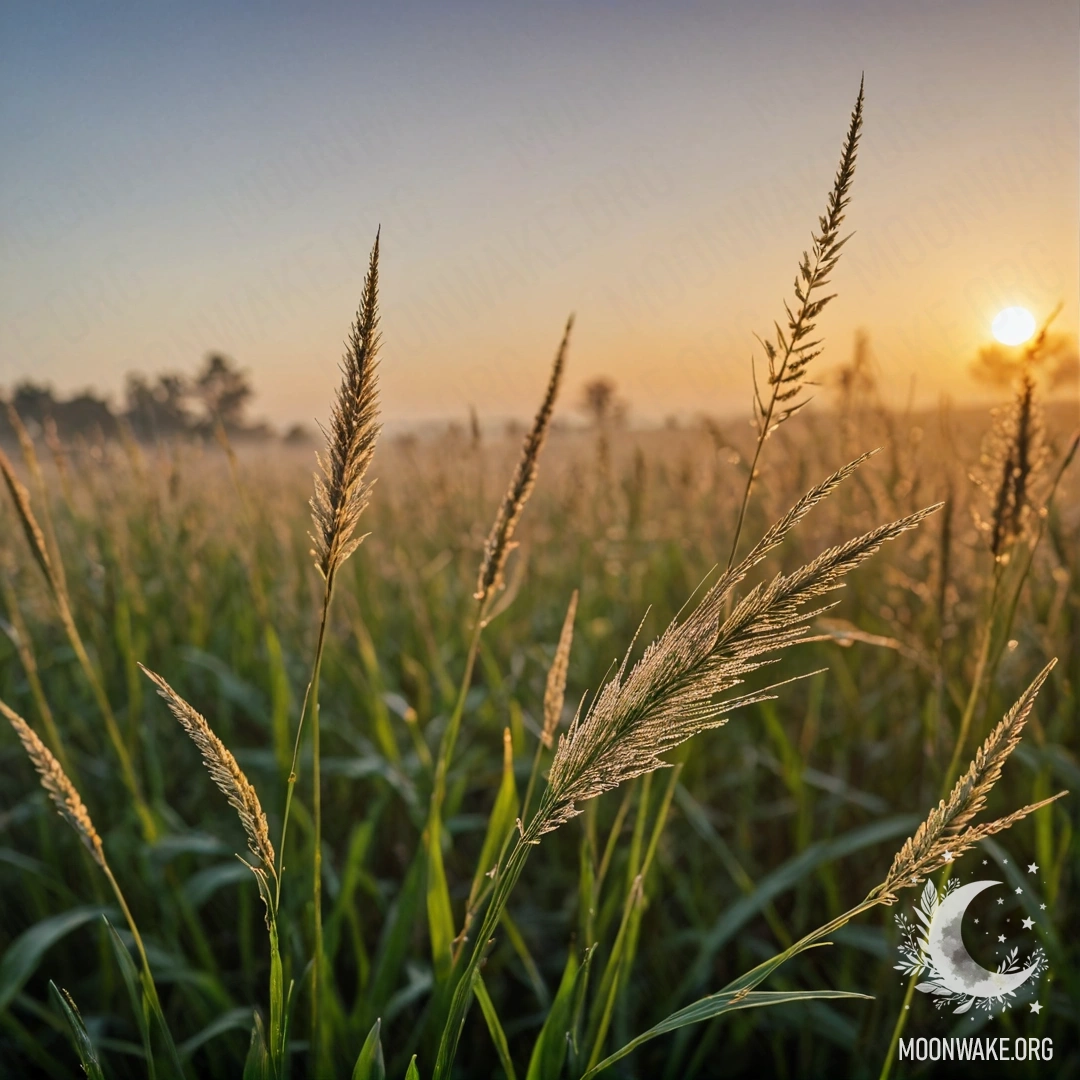 Romantic Sunset in a Bokeh Field Close-up of grass in a misty field at sunset with bokeh effects