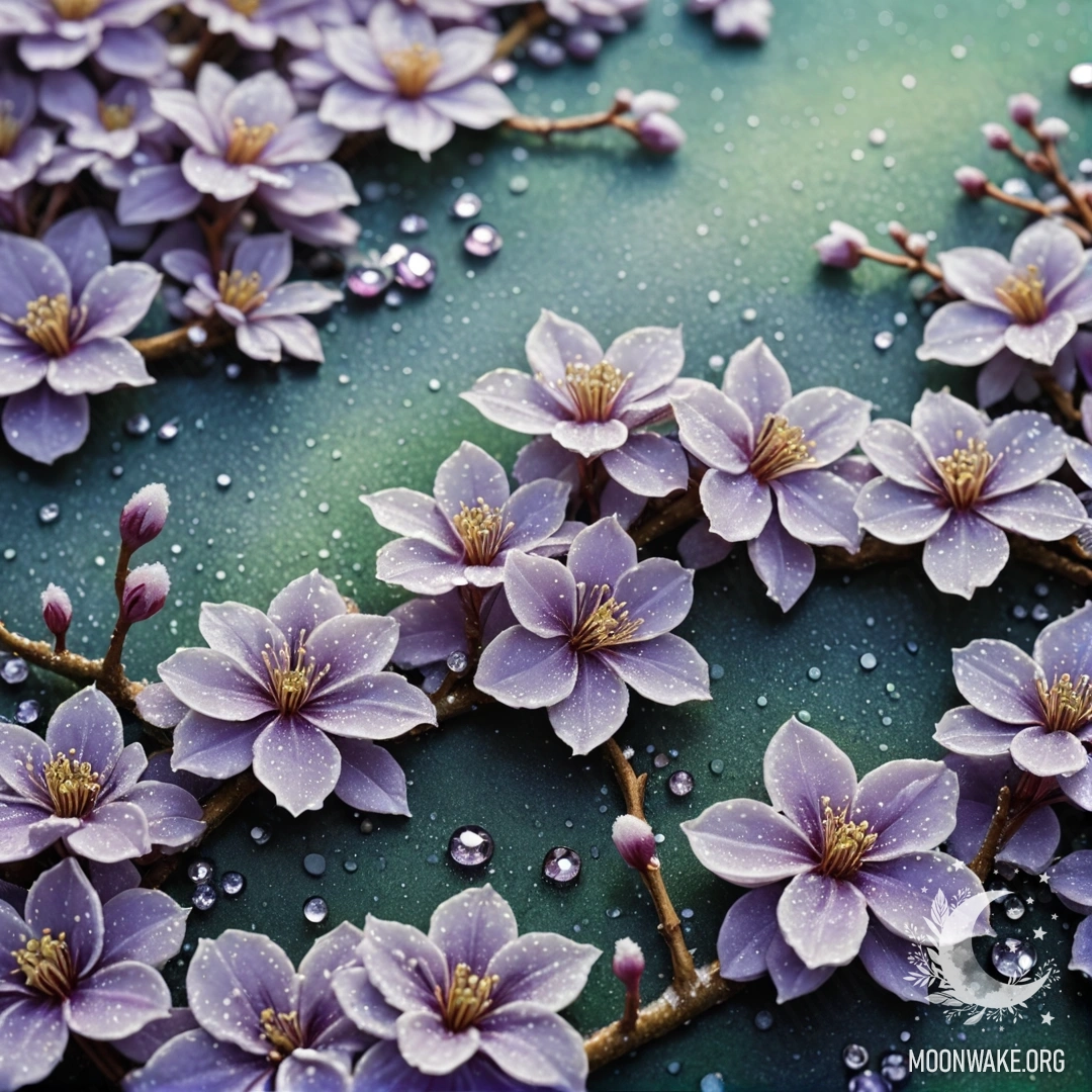 Romantic Violet Frost A frosty scene featuring romantic violet hues adorned with green rhinestones, reminiscent of a traditional ukiyo-e painting.