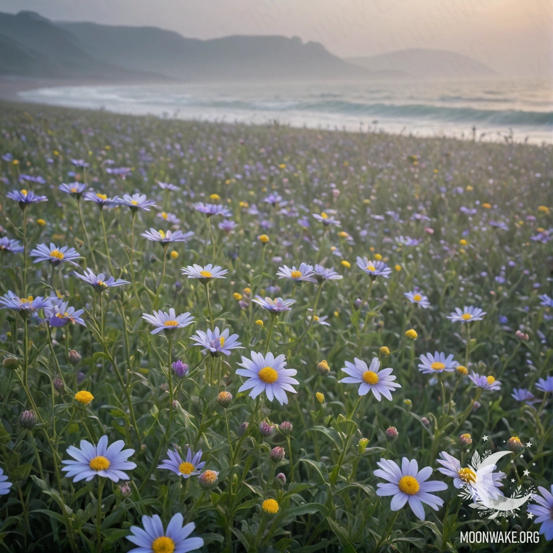 A beautiful arrangement of wildflowers in misty patterns reminiscent of sea waves.