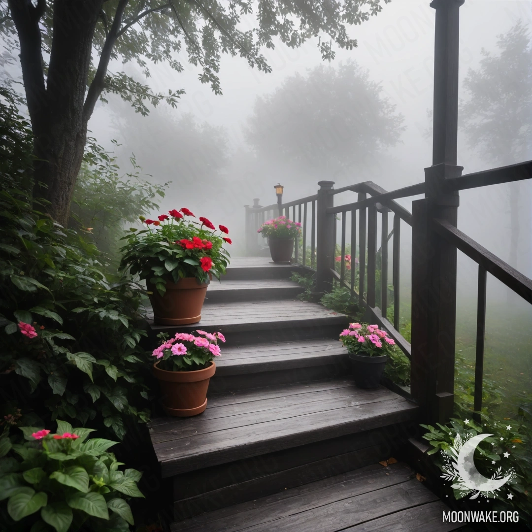 A romantic wooden table set against mountain backdrop with flowers.